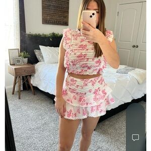 Pink floral skirt set